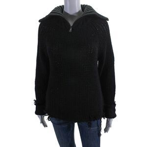 R+A Womens Long Sleeves Zipper Turtleneck Sweater Black Cotton Size Small